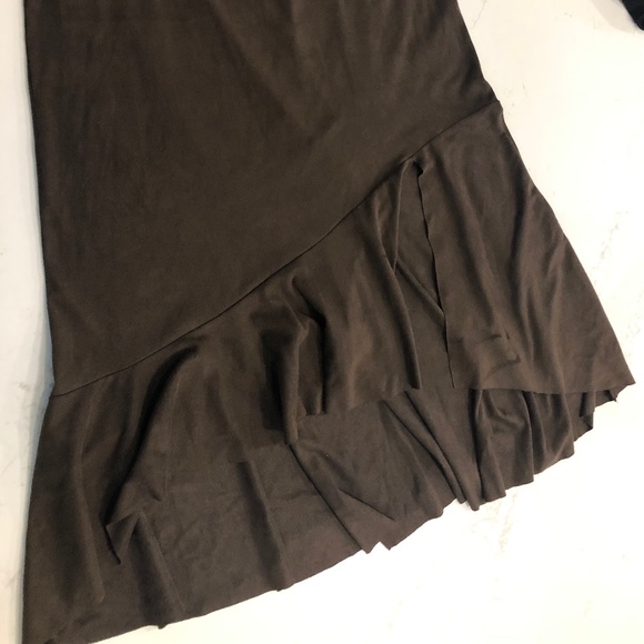 Brown soft suede-like midi skirt with slit - Picture 1 of 2